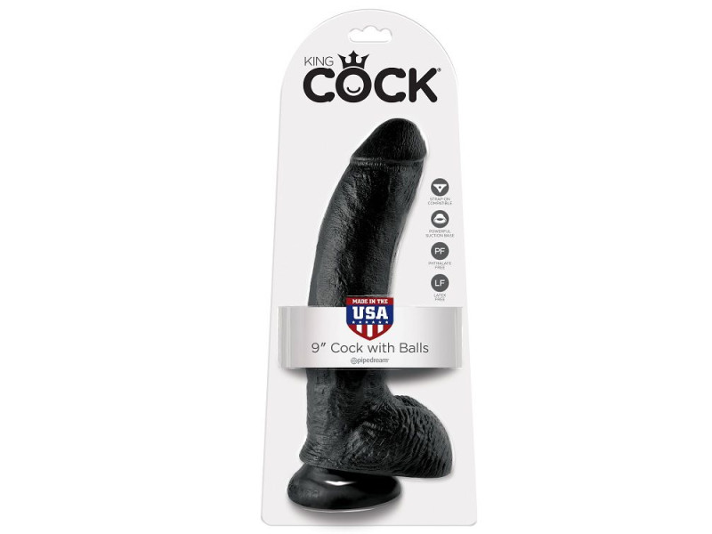 KING COCK - 9 DILDO BLACK WITH BALLS 22.9 CM