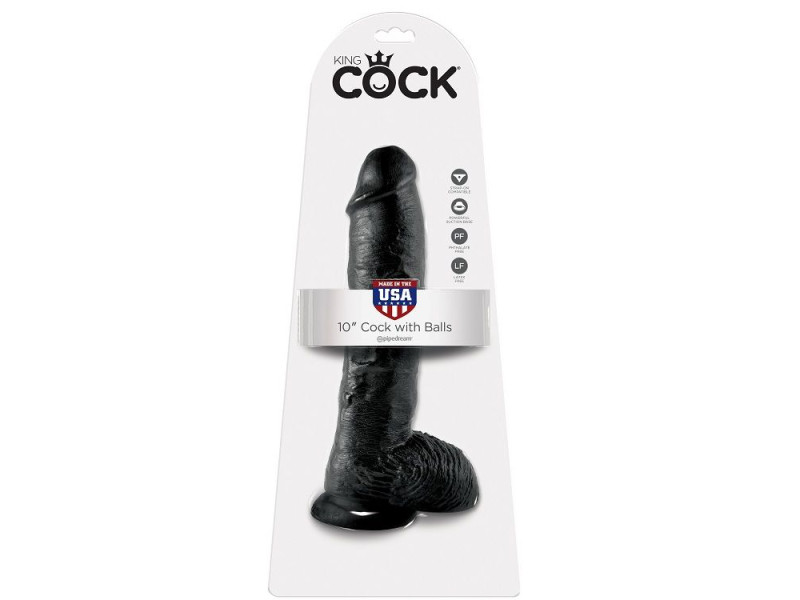 KING COCK - 10 DILDO BLACK WITH BALLS 25.4 CM