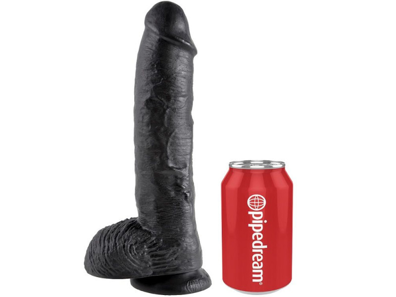 KING COCK - 10 DILDO BLACK WITH BALLS 25.4 CM