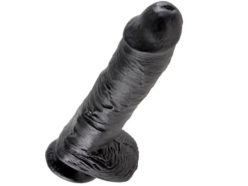 KING COCK - 10 DILDO BLACK WITH BALLS 25.4 CM