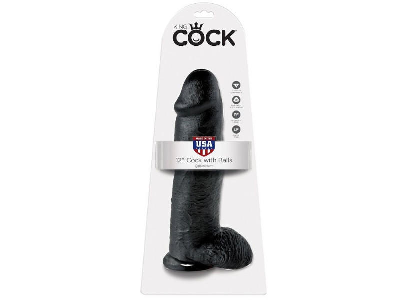 KING COCK - 12 DILDO BLACK WITH BALLS 30.48 CM