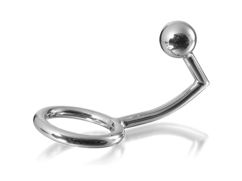 METAL HARD - COCK RING RING WITH ANAL INTRUDER HOOK 45MM