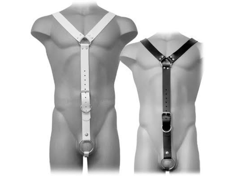 LEATHER BODY - HARNESS MEN WHITE