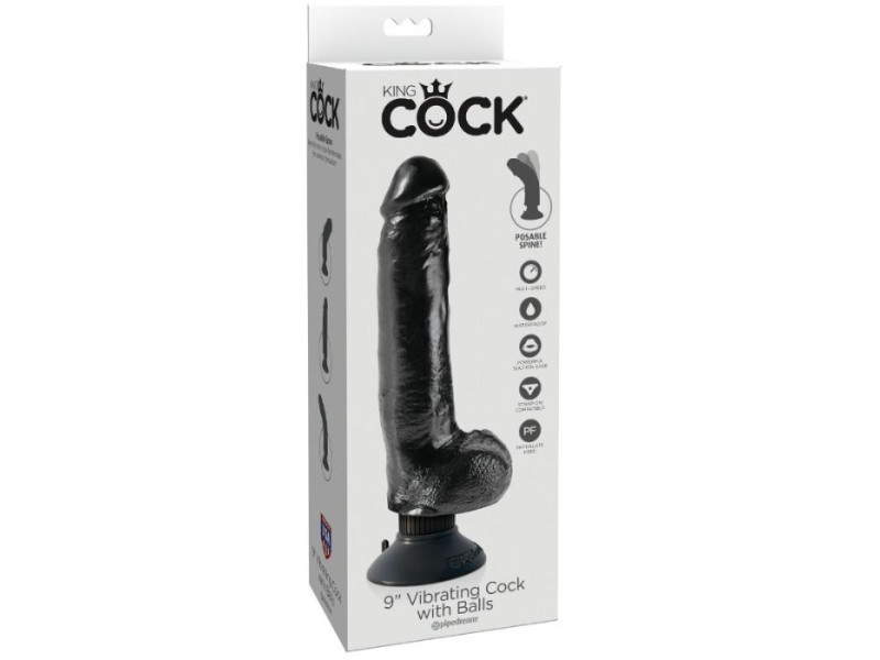 KING COCK - 23 CM VIBRATING COCK WITH BALLS BLACK