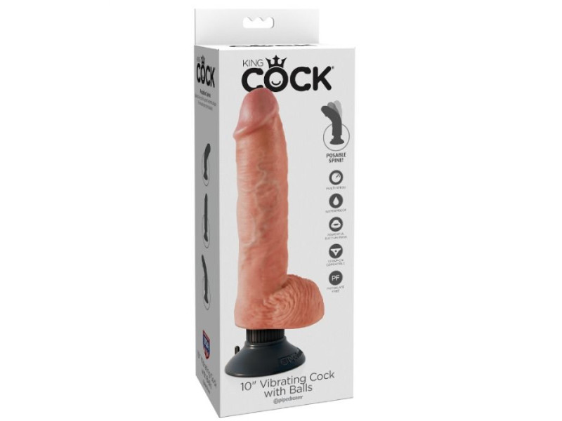 KING COCK - 25.5 CM VIBRATING COCK WITH BALLS FLESH