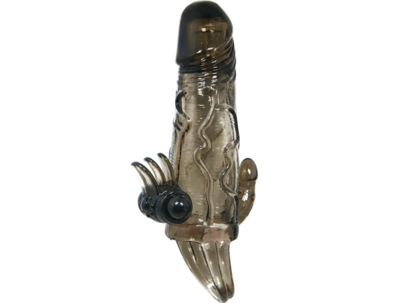 BAILE - BRAVE MAN PENIS COVER WITH CLIT AND ANAL STIMULATION DOUBLE BULLET BLACK 16.5 CM