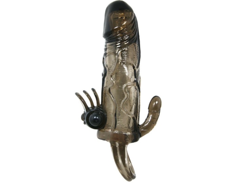 BAILE - BRAVE MAN PENIS COVER WITH CLIT AND ANAL STIMULATION DOUBLE BULLET BLACK 16.5 CM