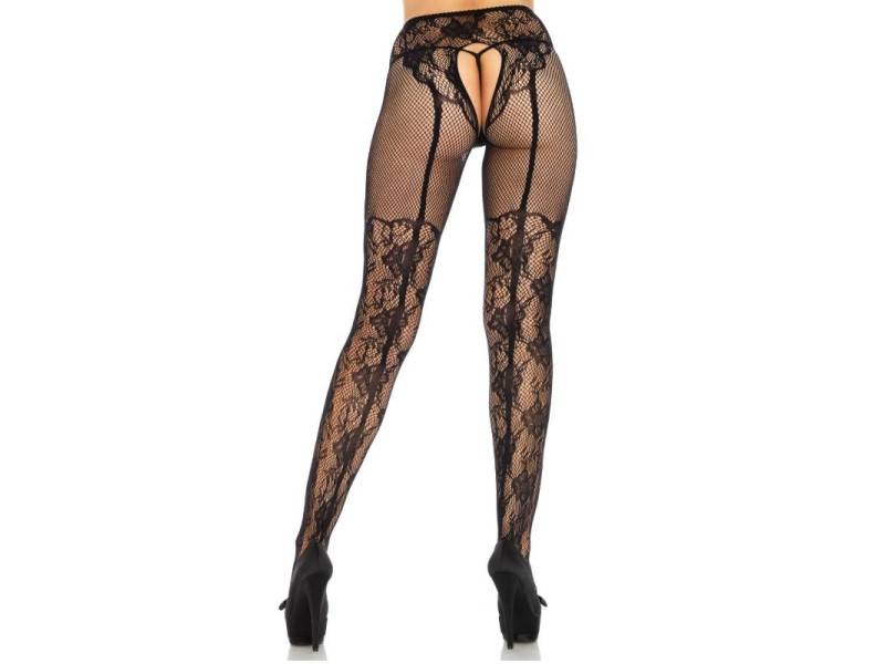 LEG AVENUE - STOCKING FLOWERS DESIGN BACK CROTHLESS ONE SIZE