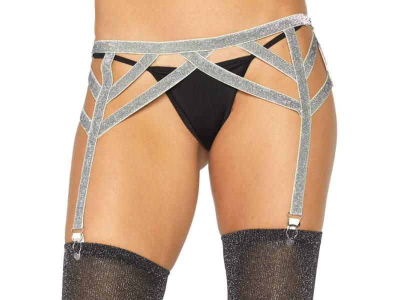 LEG AVENUE - SILVER LUREX ELASTIC GARTER BELT ONE SIZE