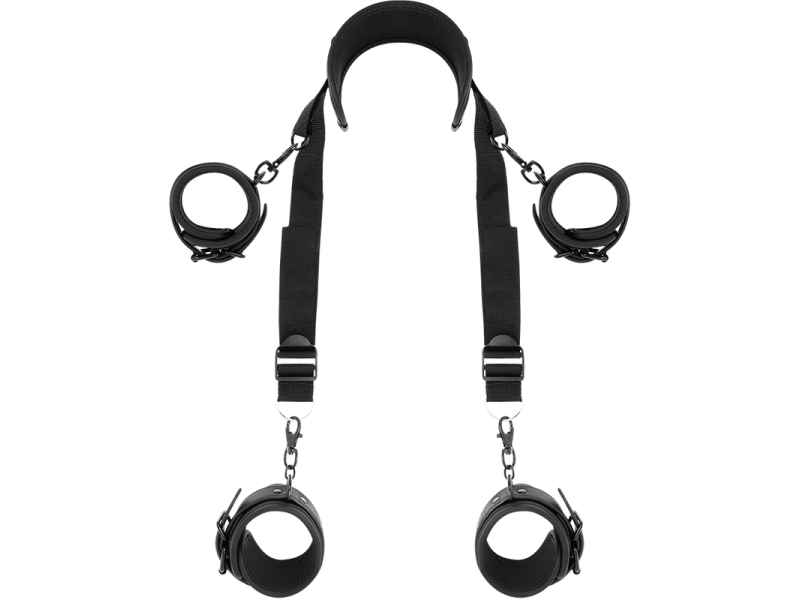 FETISH SUBMISSIVE - MASTER POSITION WITH 4 NOPRENE-LINED HANDCUFFS