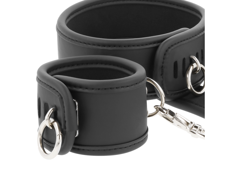 FETISH SUBMISSIVE - VEGAN LEATHER NECKLACE AND HANDCUFFS WITH NOPRENE LINING