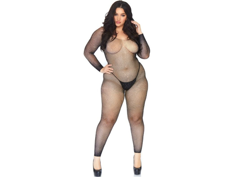 LEG AVENUE - CRYSTALIZED NET BODY STOCKING 1X-2X