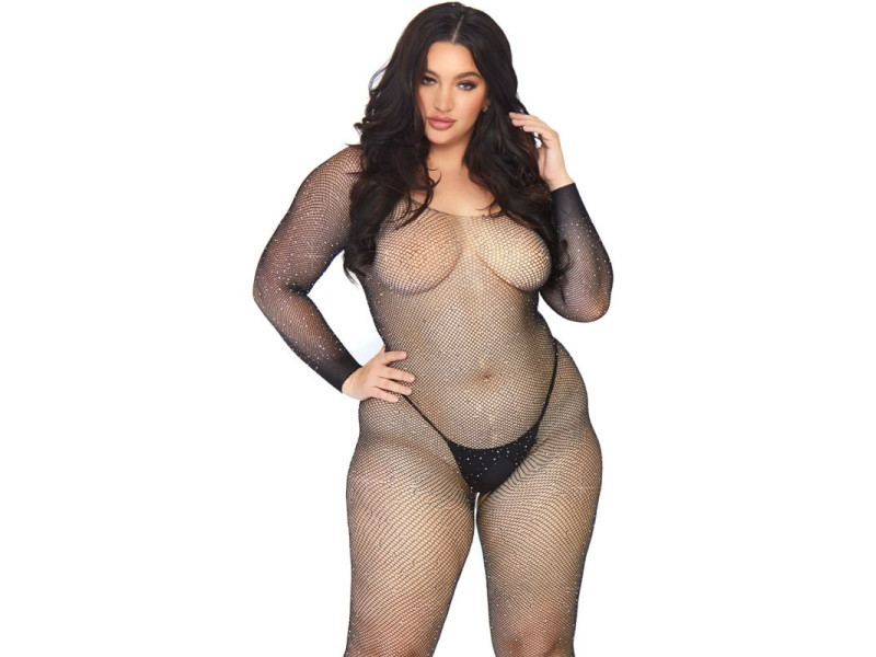 LEG AVENUE - CRYSTALIZED NET BODY STOCKING 1X-2X