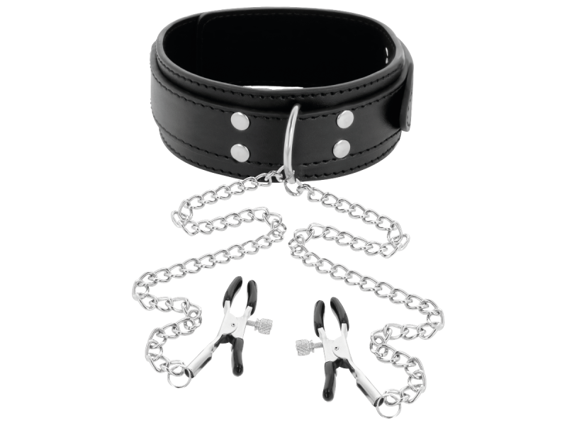 DARKNESS - COLLAR WITH NIPPLE CLAMPS BLACK