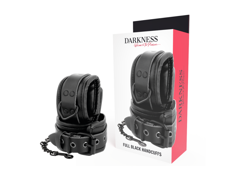 DARKNESS - ADJUSTABLE BLACK LEATHER HANDS HANDCUFFS