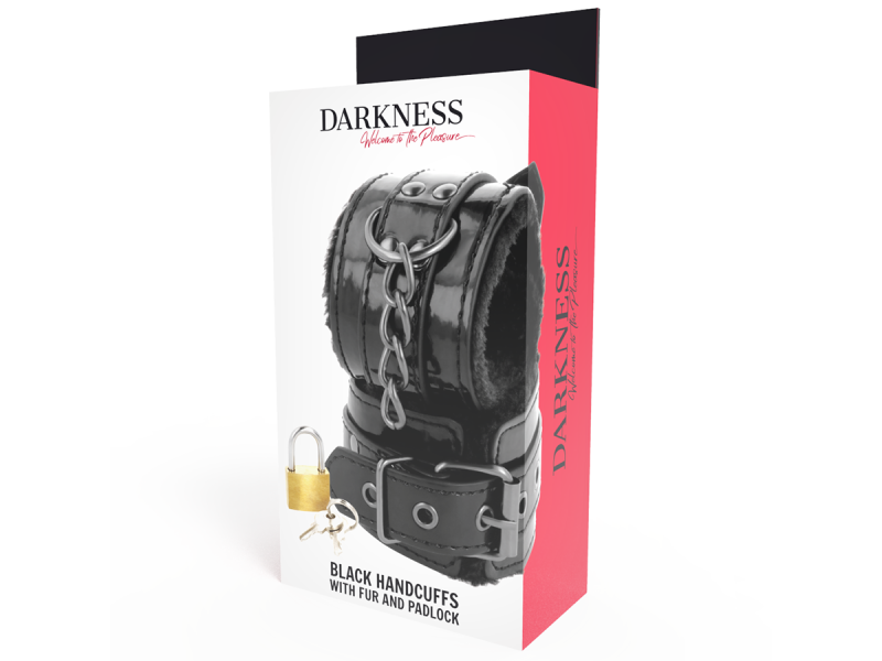 DARKNESS - BLACK ADJUSTABLE LEATHER HANDCUFFS WITH PADLOCK