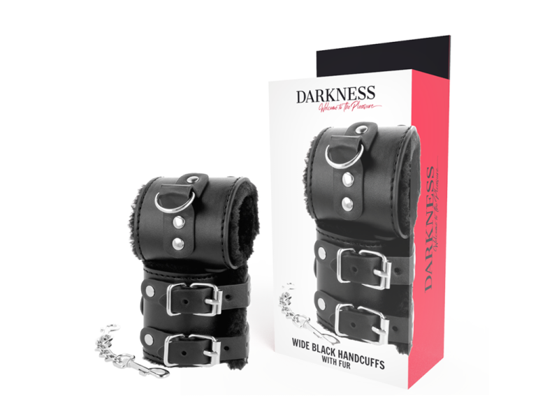 DARKNESS - BLACK ADJUSTABLE LEATHER HANDCUFFS WITH LINING