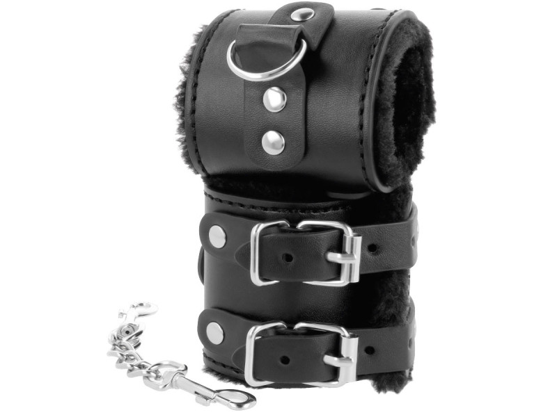 DARKNESS - BLACK ADJUSTABLE LEATHER HANDCUFFS WITH LINING