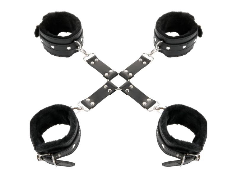 DARKNESS - LEATHER HANDCUFFS FOR FOOT AND HANDS BLACK