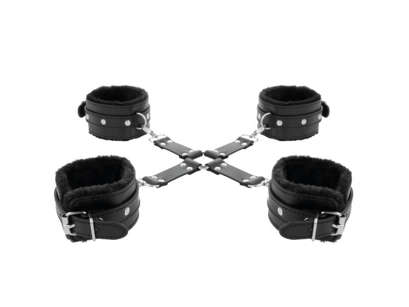 DARKNESS - LEATHER HANDCUFFS FOR FOOT AND HANDS BLACK