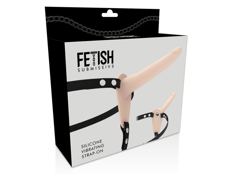 FETISH SUBMISSIVE HARNESS - FLESH SILICONE VIBRATOR 15 CM