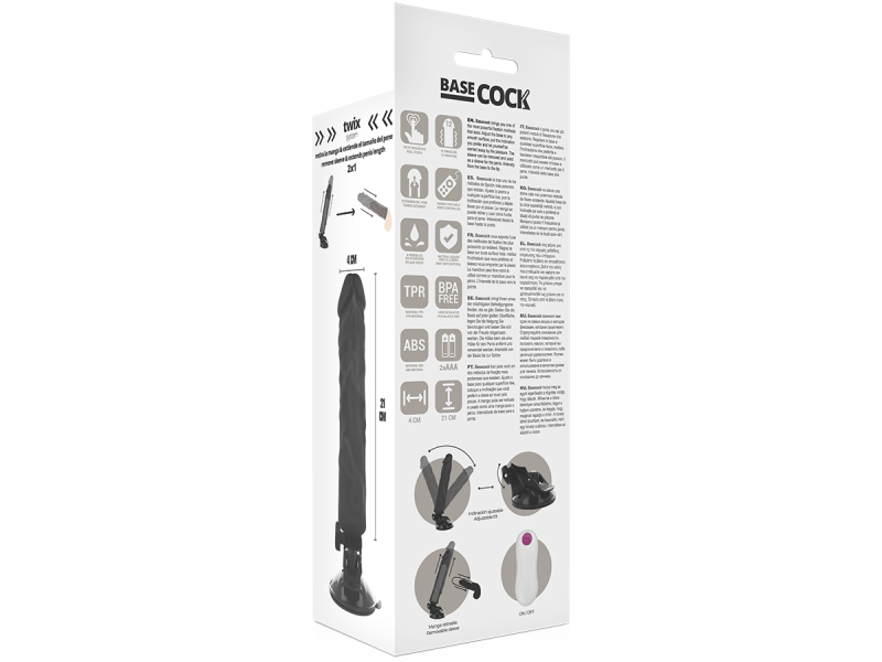 BASECOCK - REALISTIC VIBRATOR REMOTE CONTROL BLACK 21 CM -O- 4 CM