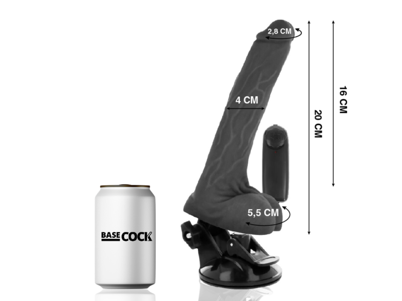 BASECOCK - REALISTIC BLACK REMOTE CONTROL VIBRATOR WITH TESTICLES 20 CM -O- 4 CM