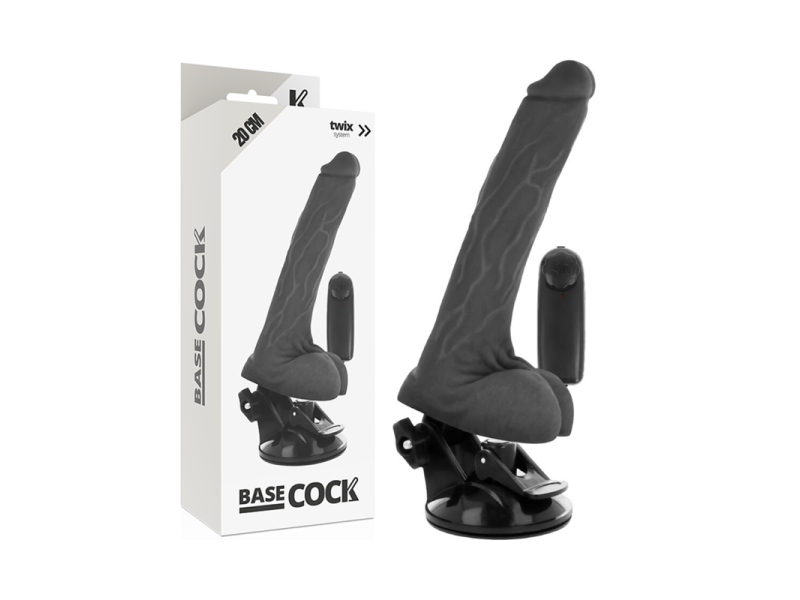 BASECOCK - REALISTIC BLACK REMOTE CONTROL VIBRATOR WITH TESTICLES 20 CM -O- 4 CM