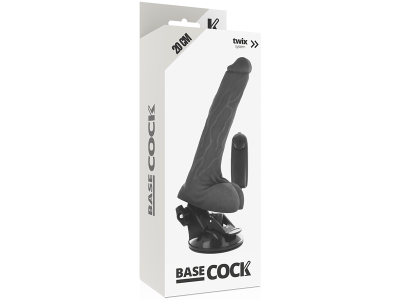 BASECOCK - REALISTIC BLACK REMOTE CONTROL VIBRATOR WITH TESTICLES 20 CM -O- 4 CM