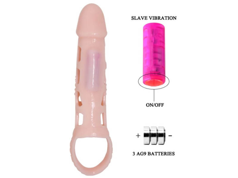 BAILE - PENIS EXTENDER COVER WITH VIBRATION AND NATURAL STRAP 13.5 CM