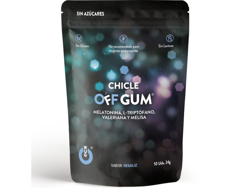 WUG GUM - OFF VALERIAN, TRYPTOPHAN, LEMON BALM AND MELATONIN 10 UNITS