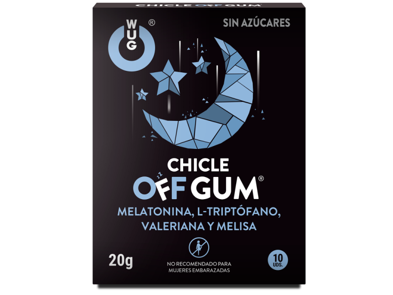 WUG GUM - OFF VALERIAN, TRYPTOPHAN, LEMON BALM AND MELATONIN 10 UNITS