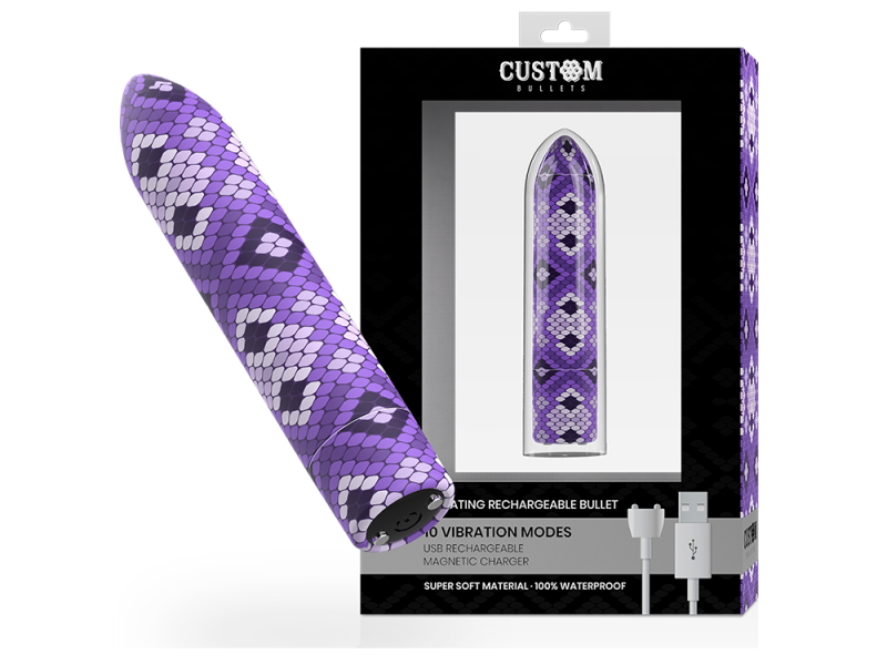 CUSTOM BULLETS - RECHARGEABLE SNAKE PURPLE MAGNETIC BULLET 10 INTENSITIES