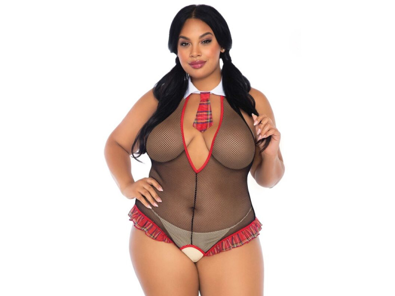 LEG AVENUE - SCHOOLGIRL CROTHLESS FITNESS TEDDY PLUS SIZE