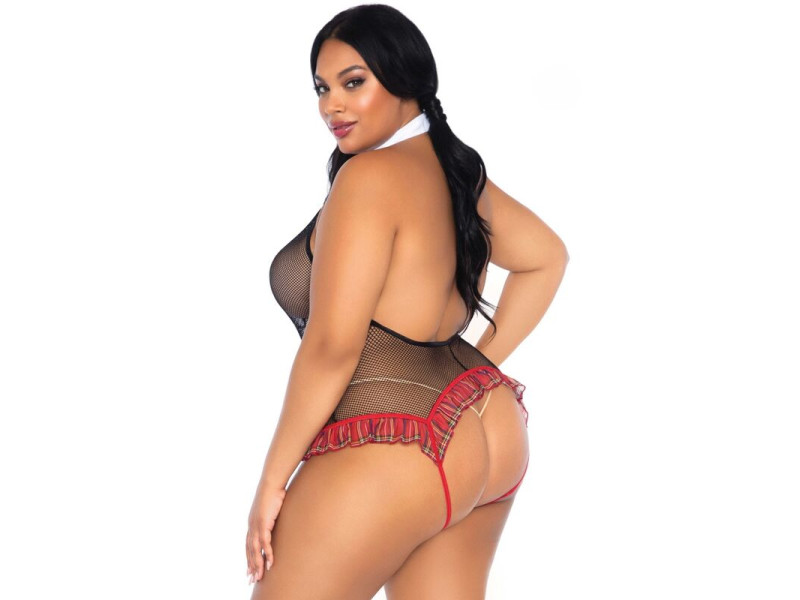 LEG AVENUE - SCHOOLGIRL CROTHLESS FITNESS TEDDY PLUS SIZE