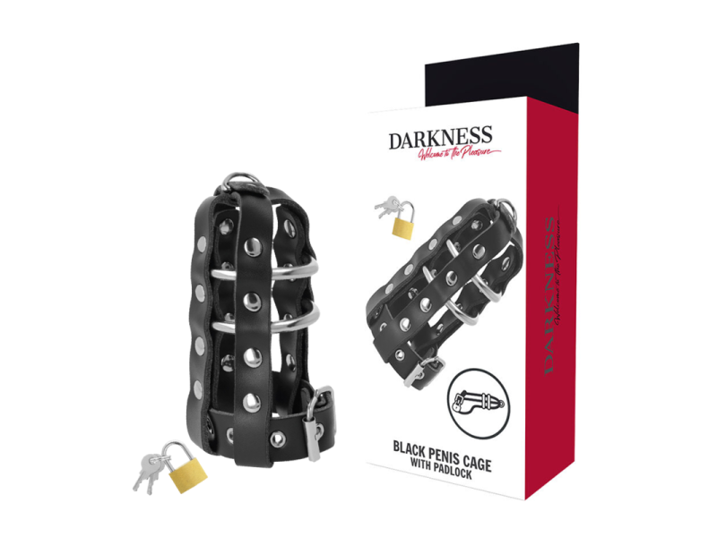 DARKNESS - LEATHER CHASTITY CAGE WITH LOCK