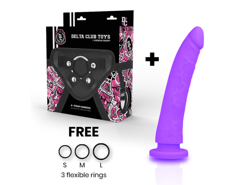 DELTA CLUB - TOYS HARNESS + DONG PURPLE SILICONE 17 CM -O- 3 CM