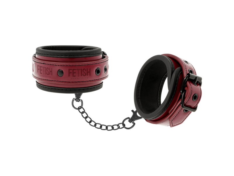 FETISH SUBMISSIVE DARK ROOM - VEGAN LEATHER ANKLE HANDCUFFS WITH NEOPRENE LINING