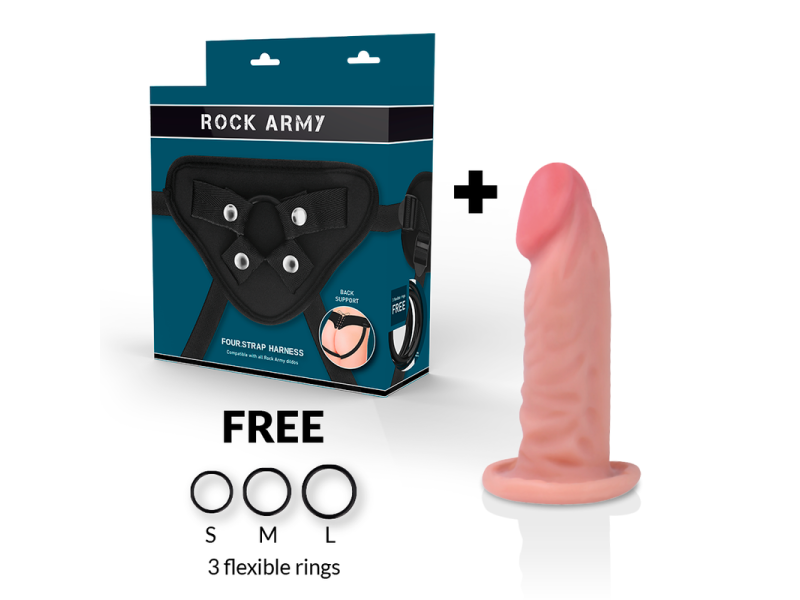 ROCKARMY - HARNESS + DUAL DENSITY TIGER REALISTIC DILDO 14 CM -O- 4.46 CM