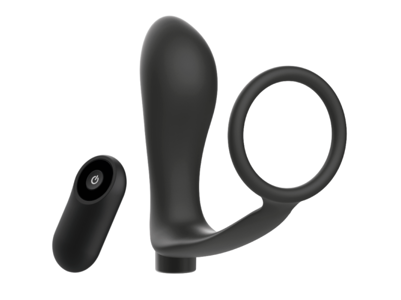 ADDICTED TOYS - PENIS RING WITH REMOTE CONTROL ANAL PLUG BLACK RECHARGEABLE