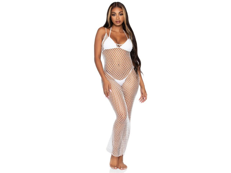 LEG AVENUE - WOVEN TWIST NET MAXI DRESS ONE SIZE WHITE