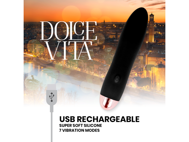 DOLCE VITA - RECHARGEABLE VIBRATOR FOUR BLACK 7 SPEEDS