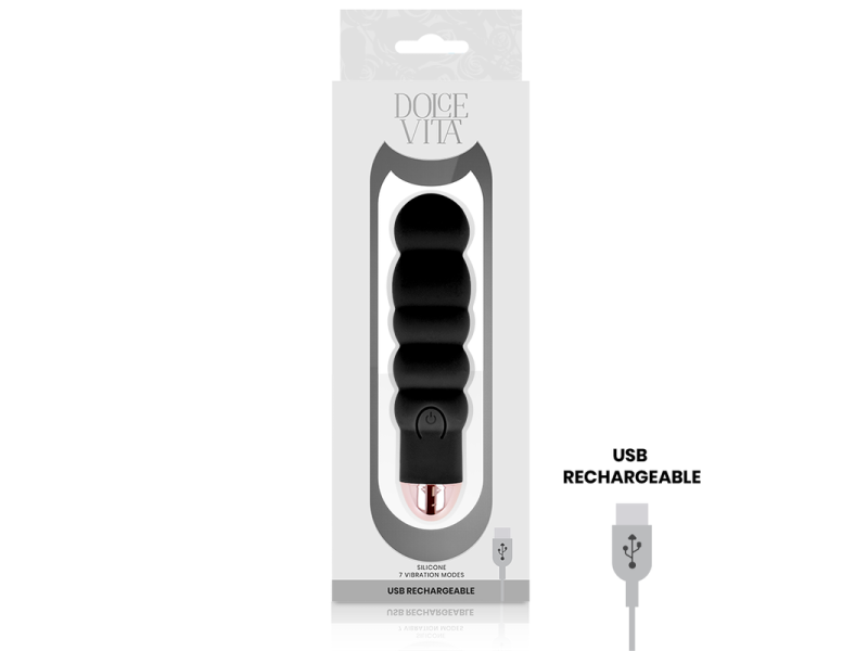 DOLCE VITA - RECHARGEABLE VIBRATOR SIX BLACK 7 SPEEDS