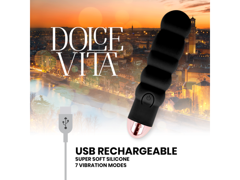 DOLCE VITA - RECHARGEABLE VIBRATOR SIX BLACK 7 SPEEDS