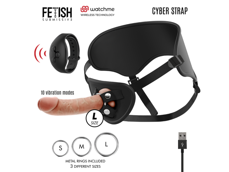 FETISH SUBMISSIVE CYBER STRAP - HARNESS WITH REMOTE CONTROL DILDO WATCHME L TECHNOLOGY