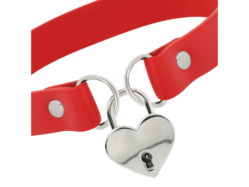 COQUETTE CHIC DESIRE - RED VEGAN LEATHER NECKLACE WITH HEART ACCESSORY WITH KEY