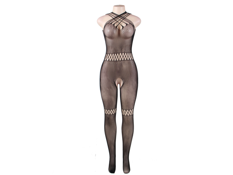 QUEEN LINGERIE - STRAPS NECK BODYSTOCKING S/L