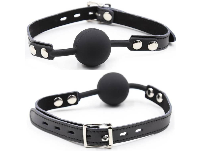 OHMAMA FETISH - SILICONE BALL GAG WITH LEATHER BELT (PADLOCK INCLUDED)