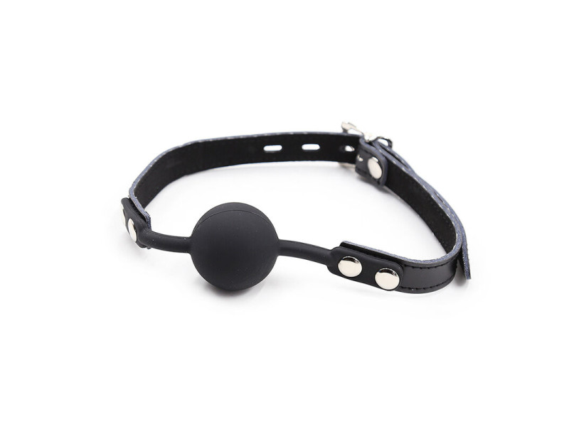 OHMAMA FETISH - SILICONE BALL GAG WITH LEATHER BELT (PADLOCK INCLUDED)