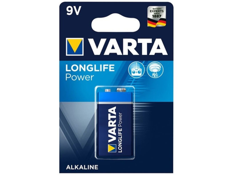 VARTA - LONGLIFE POWER ALKALINE BATTERY 9V LR61 1 UNIT